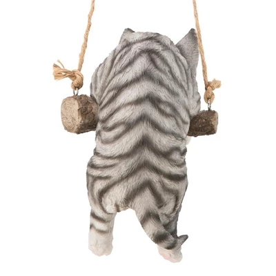 Design Toscano Gray Tabby Kitty On A Perch Hanging Cat Sculpture - Multicolored - Image 3