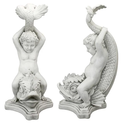 Design Toscano Boy On Dolphin Classical Garden Statue: Set Of Two