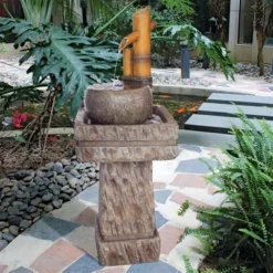 Design Toscano Bamboo Wellspring Pedestal Garden Fountain - Gray