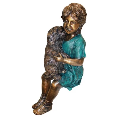 Design Toscano Puppy Kisses, Sitting Girl Cast Bronze Garden Statue - Image 2