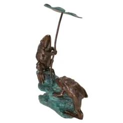 Design Toscano Lily Pad Umbrella Frogs Solid Cast Bronze Garden Statue