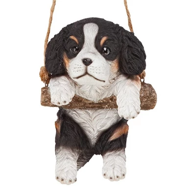 Design Toscano Black Cavalier Puppy On A Perch Hanging Dog Sculpture