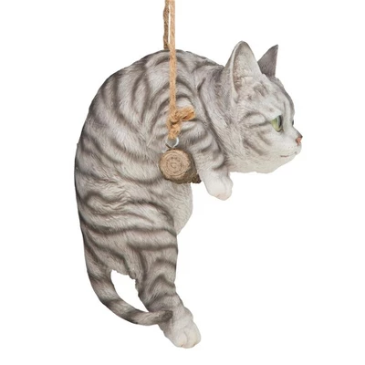 Design Toscano Gray Tabby Kitty On A Perch Hanging Cat Sculpture - Multicolored - Image 4