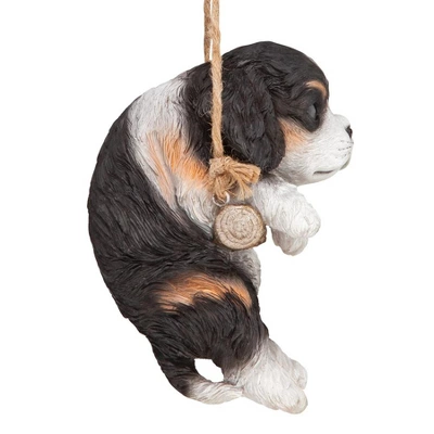 Design Toscano Black Cavalier Puppy On A Perch Hanging Dog Sculpture - Image 4
