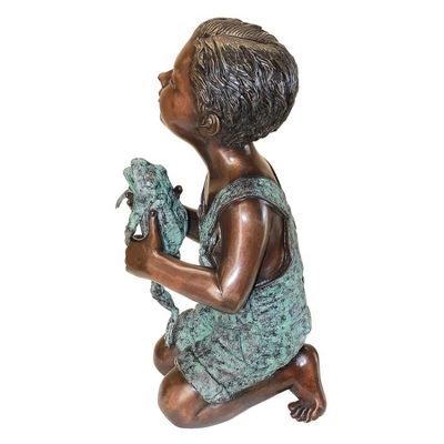 Design Toscano New Friend, Boy With Frog Cast Bronze Garden Statue - Image 3