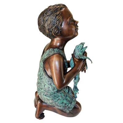 Design Toscano New Friend, Boy With Frog Cast Bronze Garden Statue