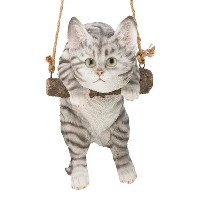 Design Toscano Gray Tabby Kitty On A Perch Hanging Cat Sculpture - Multicolored - Image 2
