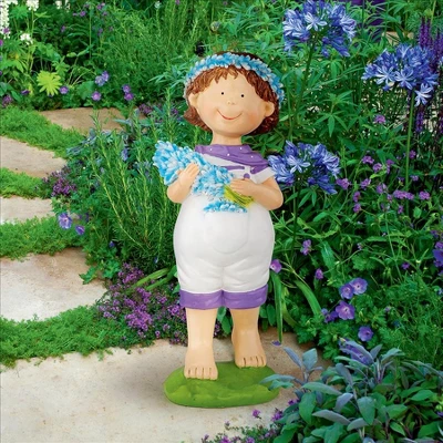 Design Toscano Bluebonnet Twins Springtime Child Garden Statue: Juliette Girl