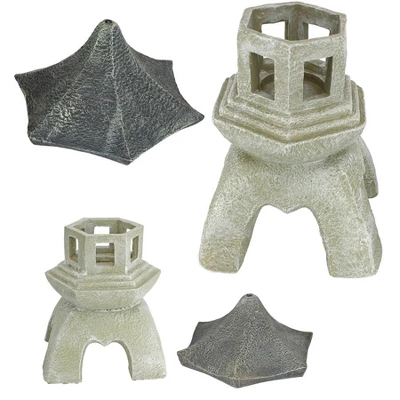 Design Toscano Pagoda Lantern Sculpture: Set Of Medium And Large - Image 3