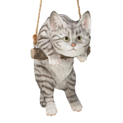 Design Toscano Gray Tabby Kitty On A Perch Hanging Cat Sculpture - Multicolored