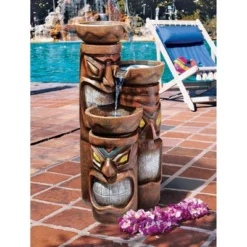 Design Toscano Cascading Aloha Tiki Three-Bowl Garden Fountain - Multicolored