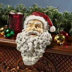 Design Toscano Ho-Ho-Hold It Santa Mantel Stocking Holder Statue, Multi-colored