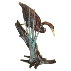 Design Toscano Fishing Heron In Reeds Cast Bronze Garden Statue