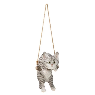 Design Toscano Gray Tabby Kitty On A Perch Hanging Cat Sculpture - Multicolored - Image 5