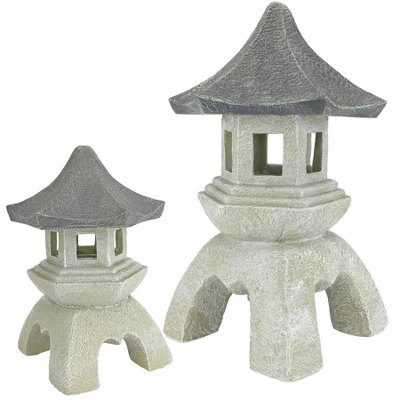 Design Toscano Pagoda Lantern Sculpture: Set Of Medium And Large