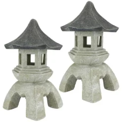 Design Toscano Pagoda Lantern Sculpture: Set Of Two Large