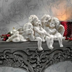 Design Toscano Cherub Conclave Shelf Sitting Angel Sculpture - Off-White