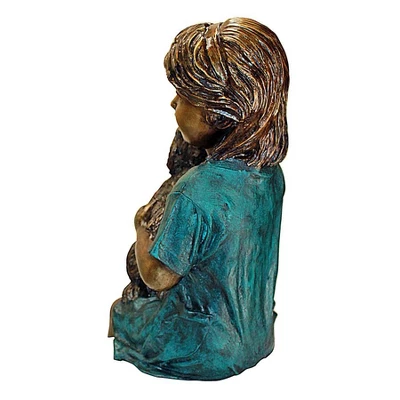 Design Toscano Puppy Kisses, Sitting Girl Cast Bronze Garden Statue - Image 3